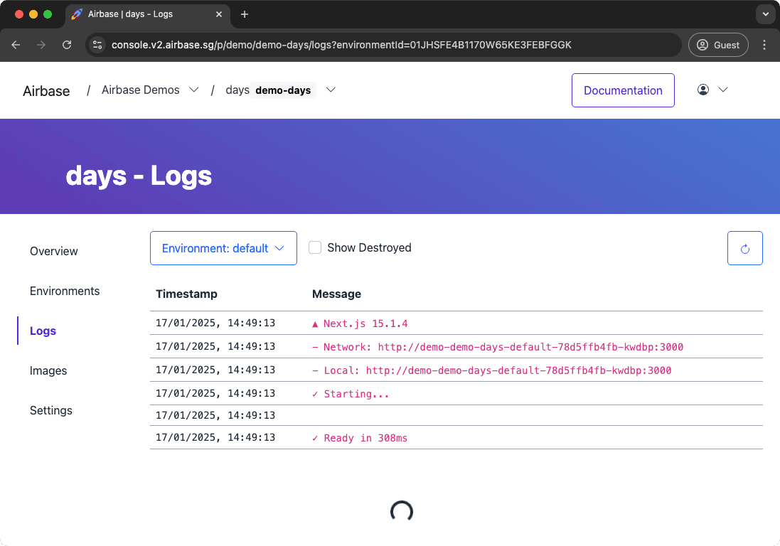 Screenshot of the Logs Viewer in the Airbase Console